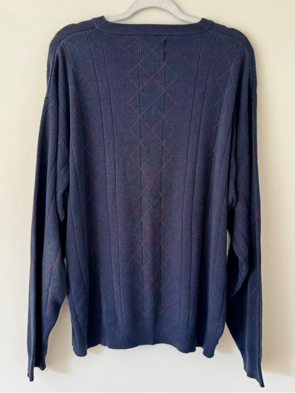 Vintage Izod Intl Tour Navy Argyle Sweater w/ Congressional Golf Embroidery – XL